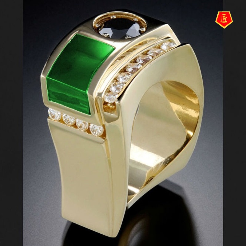 [Ready Stock]Fashion Colorful Gemstone 14K Gold Geometric Ring