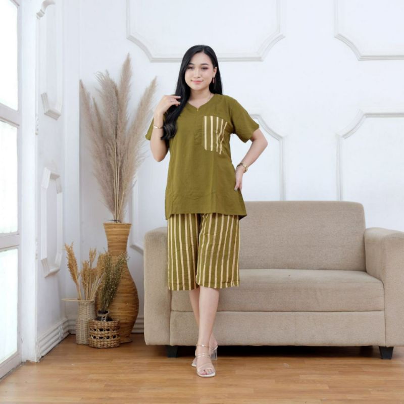 ONE SET KULOT MODERN MOTIF SALUR KOMBINASI