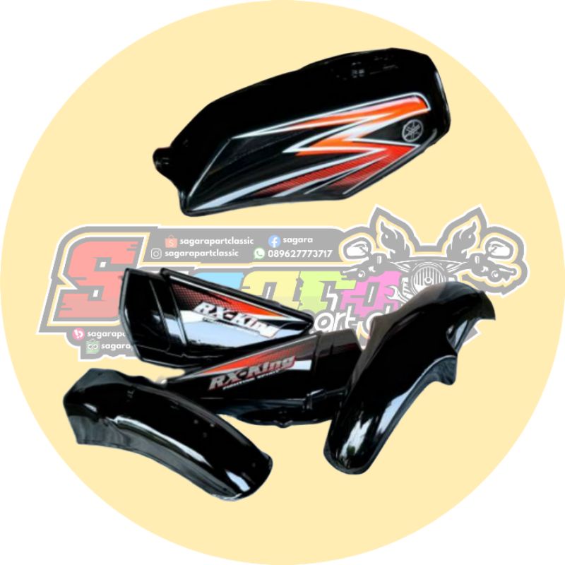 PAKET BODY FULL SET YAMAHA RX KING TAHUN 2003 WARNA HITAM STIKER ORANGE