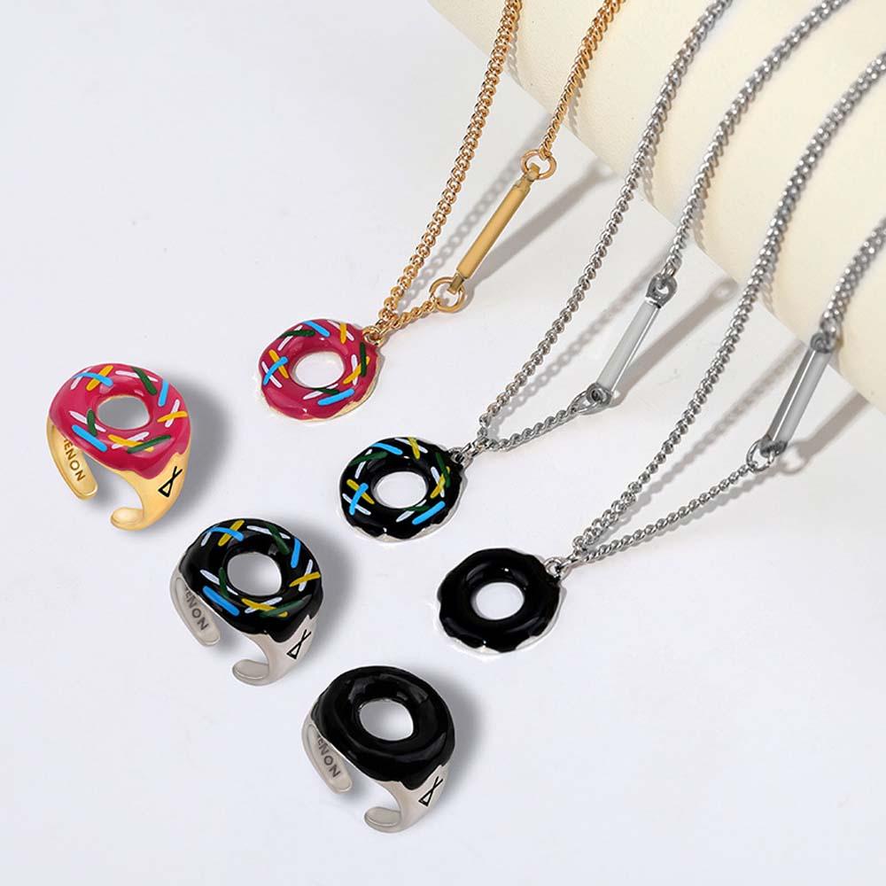 Needway   Donat Cincin Lucu Sederhana Wanita Glasir Enamel Gadis Kalung