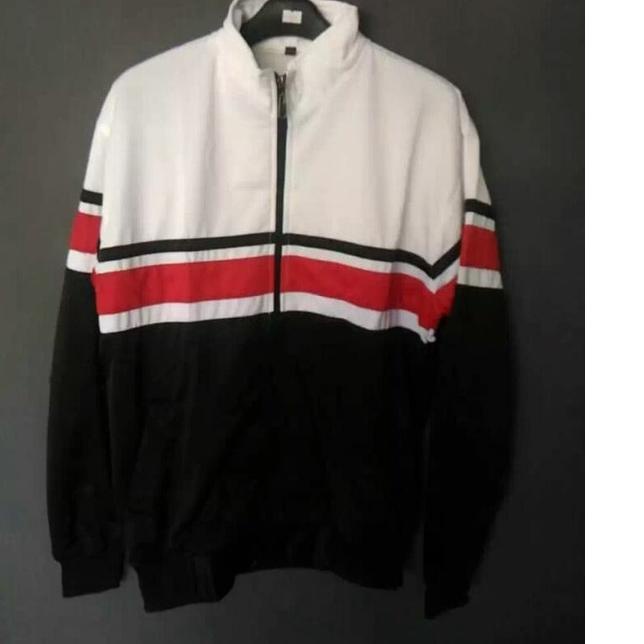 ♡ Jaket tracktop putih hitam garis merah ☀