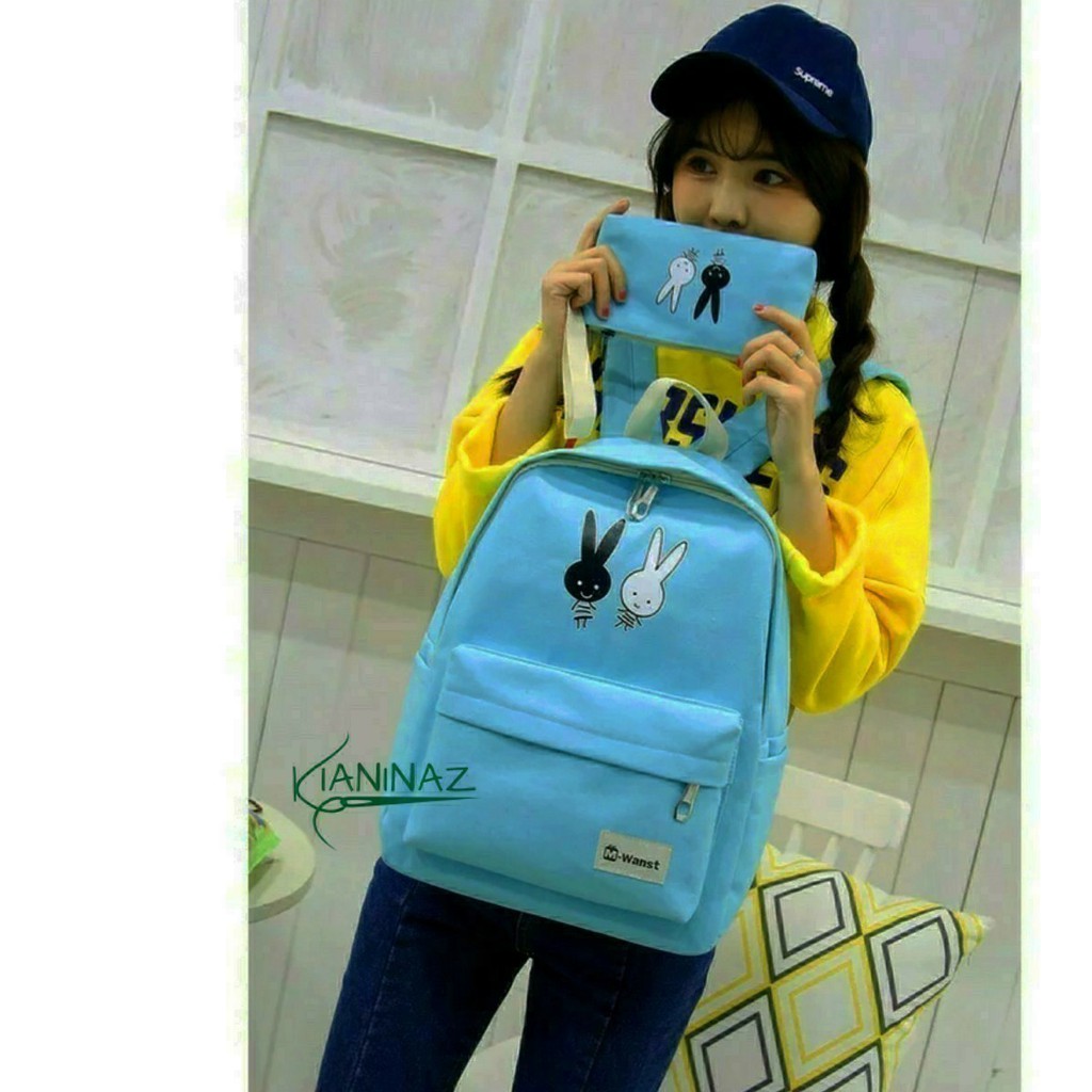 Kelinci Kembar set Backpack Tas Fashion Ransel Gendong Lucu Sekolah Anak Cewek Murah Lokal Bandung