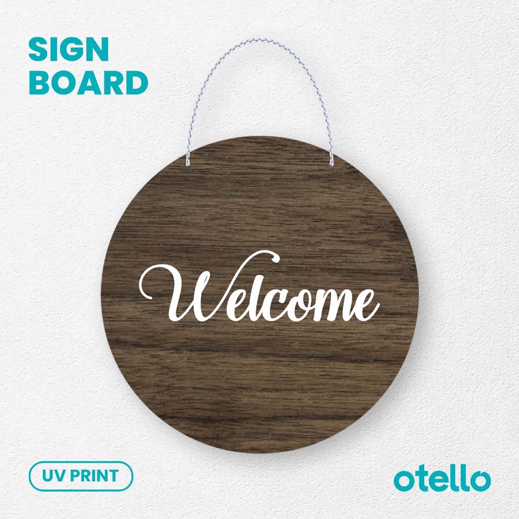 Otello - Papan Welcome Sign Board Kayu Wooden Signage Toko Resto Print Gantungan Rantai Dekorasi Dinding Cafe