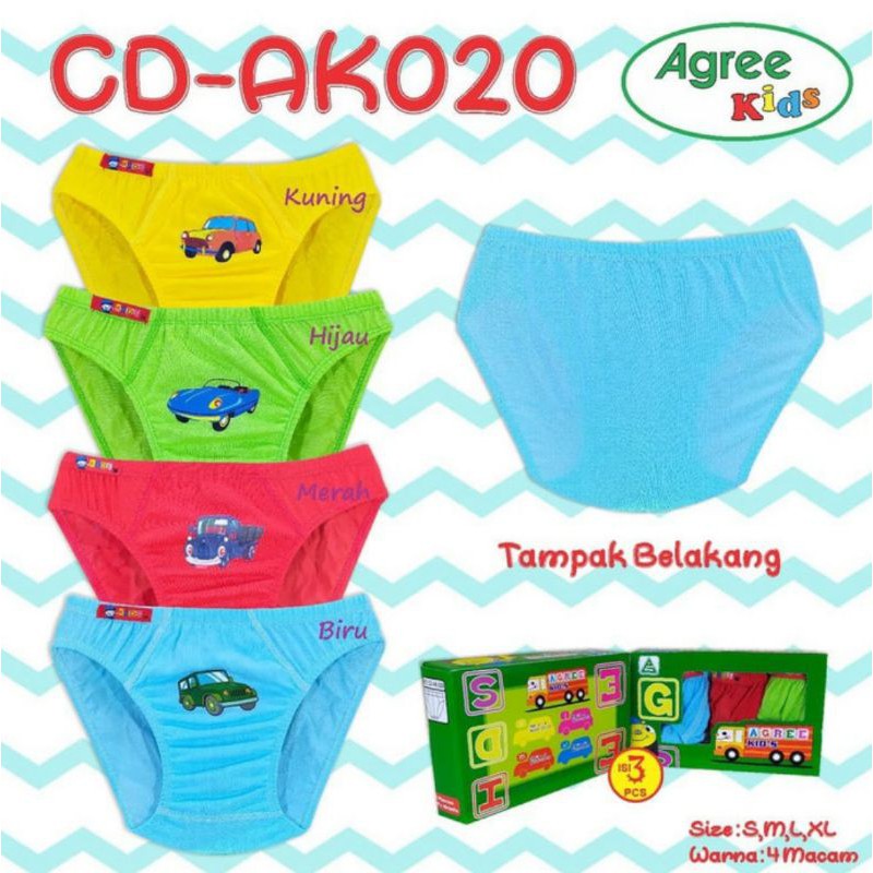 Celana dalam anak laki Agree ak020 warna isi 3pcs