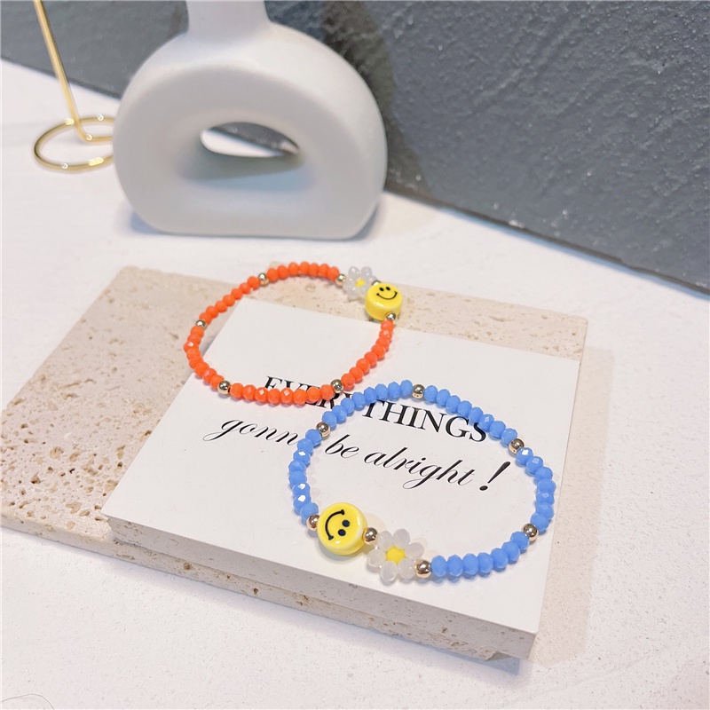 Korean Colorful Smiley Face Bracelet Handmade Beaded Daisy Flower Bracelet