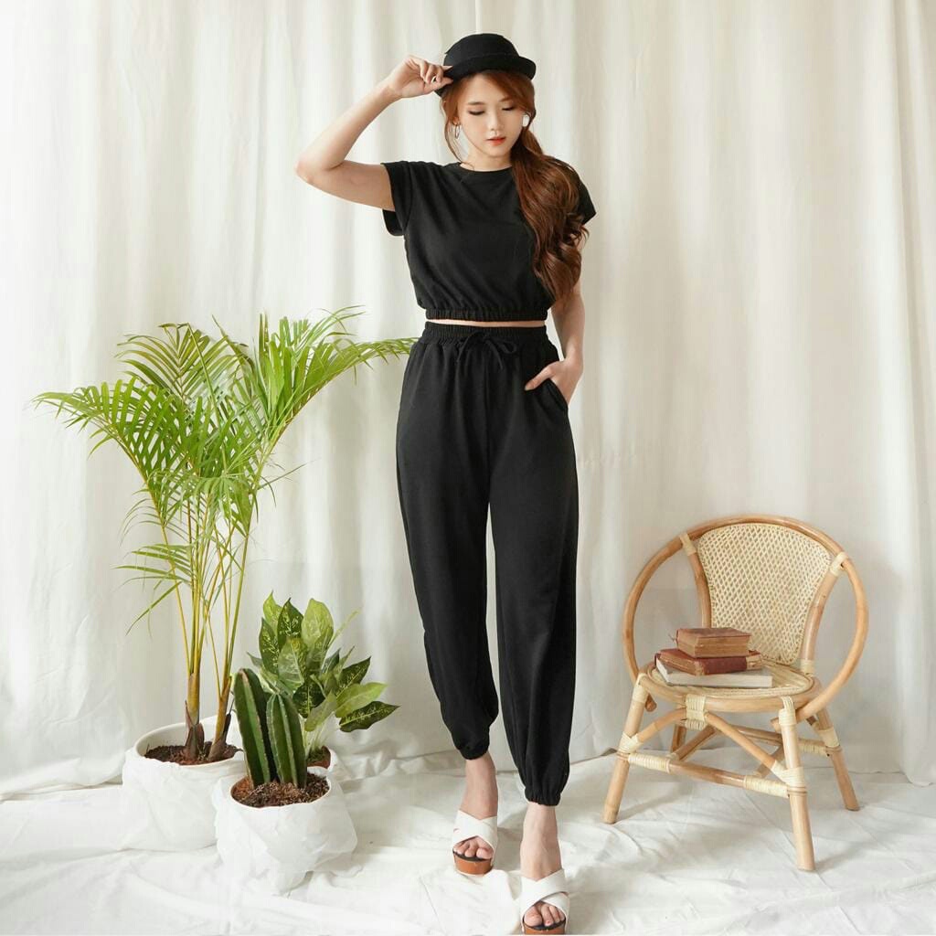 Setelan Tovis - Setelan Crop Top Wanita Terbaru - Setelan Jogger Perempuan - Pakaian Wanita Casual