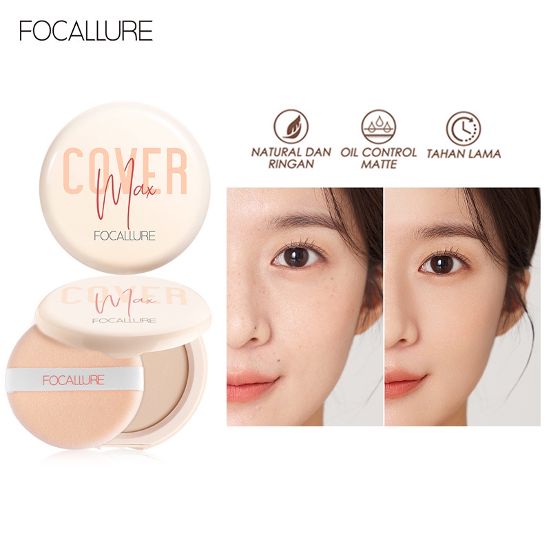 FOCALLURE #GoldenAge Lasting Poreless Bedak Padat Compact Powder Waterproof Matte Pressed Powder- Up to 12 Hours