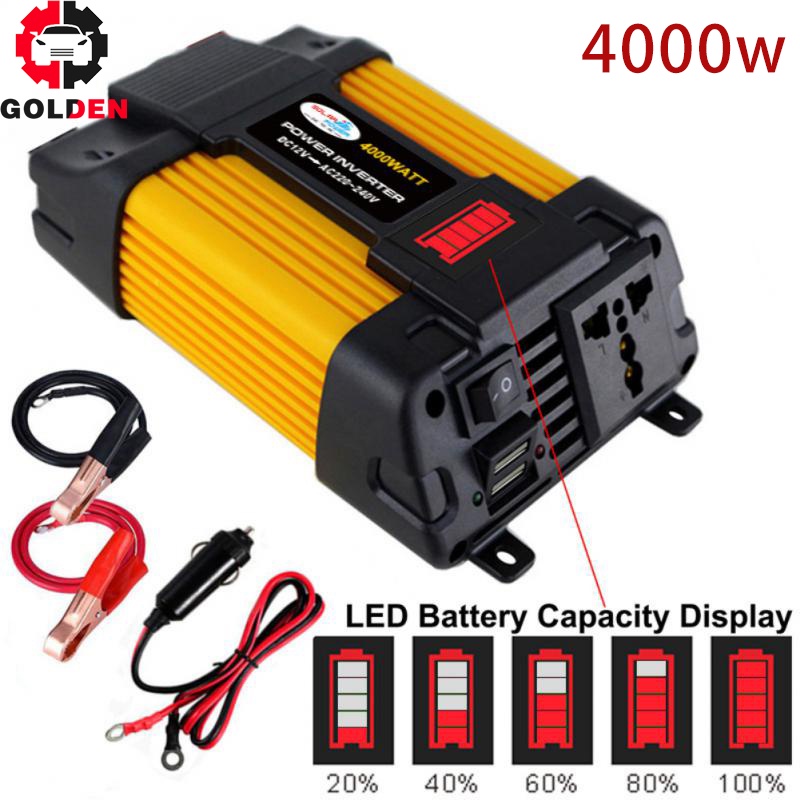 4000w Power inverter dual usb dengan display led untuk DC 12V to AC 220V mobil inverter tenaga surya