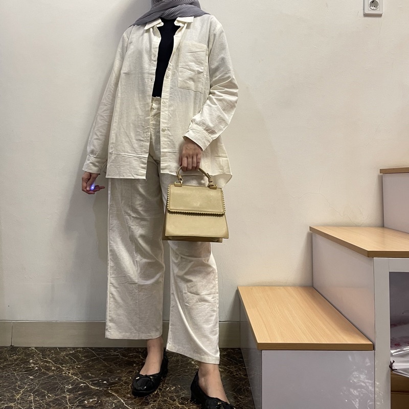 One set linen jumbo (kemeja+kulot) | Setelan tunik jumbo wanita | Setelan kemeja linen lengan panjan