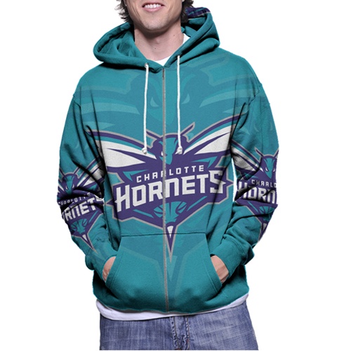 Jaket Hoodie Zipper Fullprint Charllote Hornets Bahan Polyester Jersey [Hoodie Dengan Ritsleting] Zi