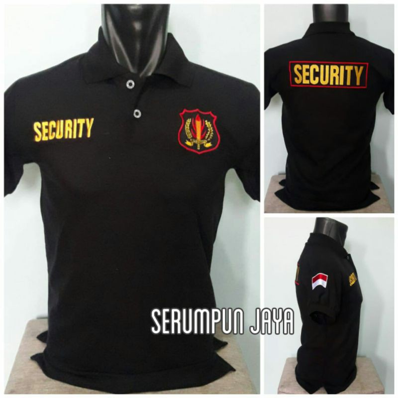 KAOS SECURITY - KAOS SECURITY LOGO KUNING LIST MERAH - KAOS KERAH SECURITY FULL BORDIR.