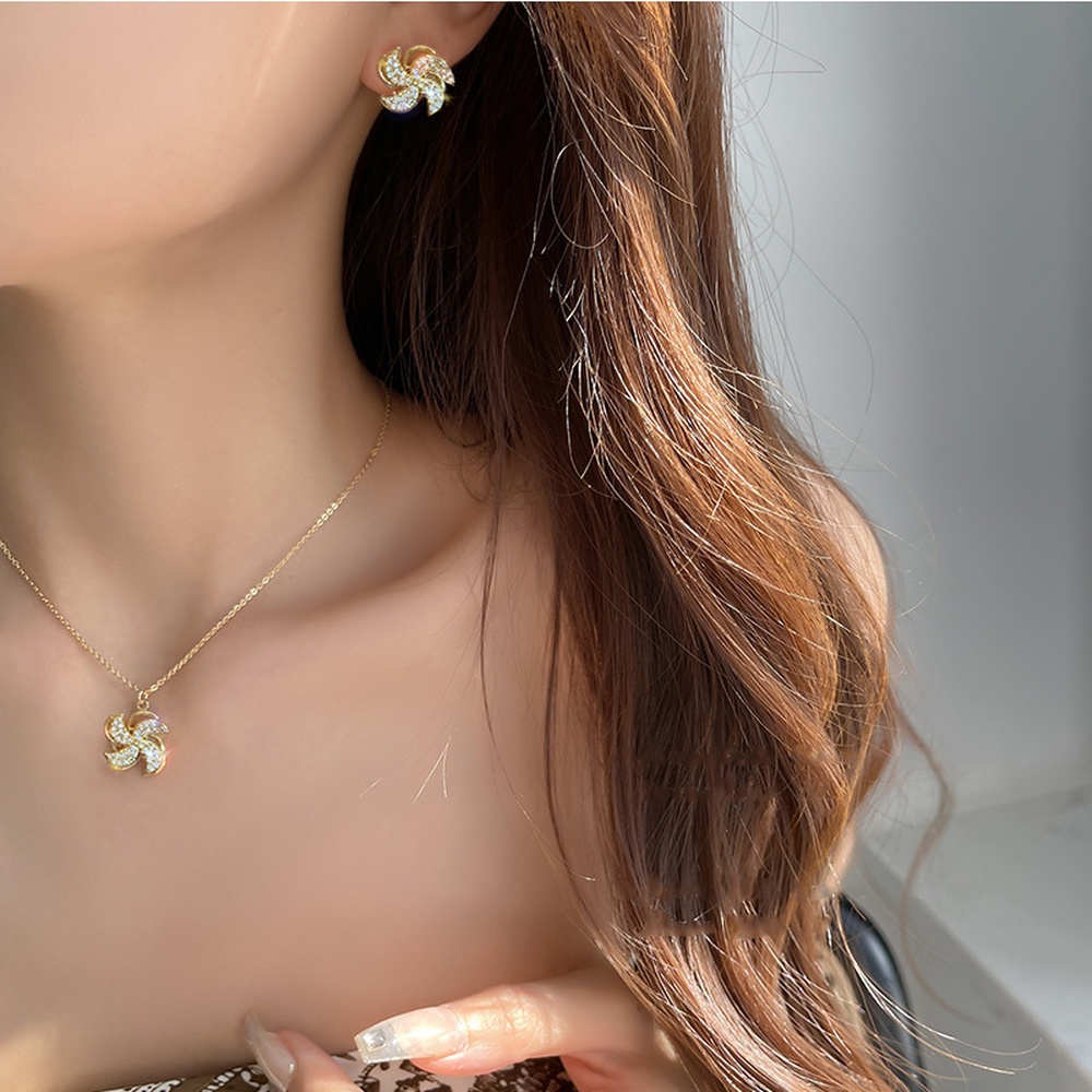 Trendy Rotatable Windmill Necklace Simple Earring Clavicle Chain Pendant Gift Girlfriend 2021 Summer Sweet Heart Jewelry