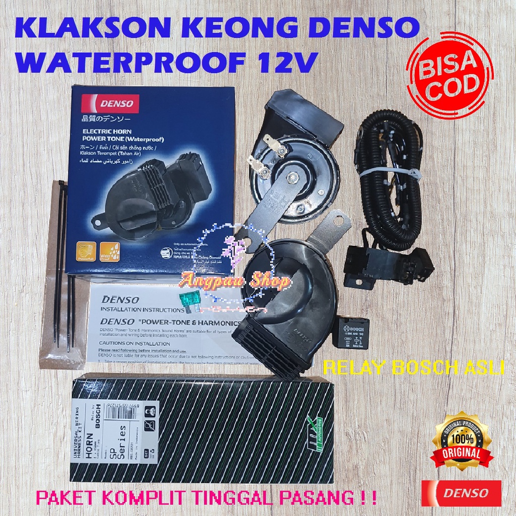 Paket Klakson Denso Waterproof Electric Horn Keong Powertone Relay Anti air tahan air termurah