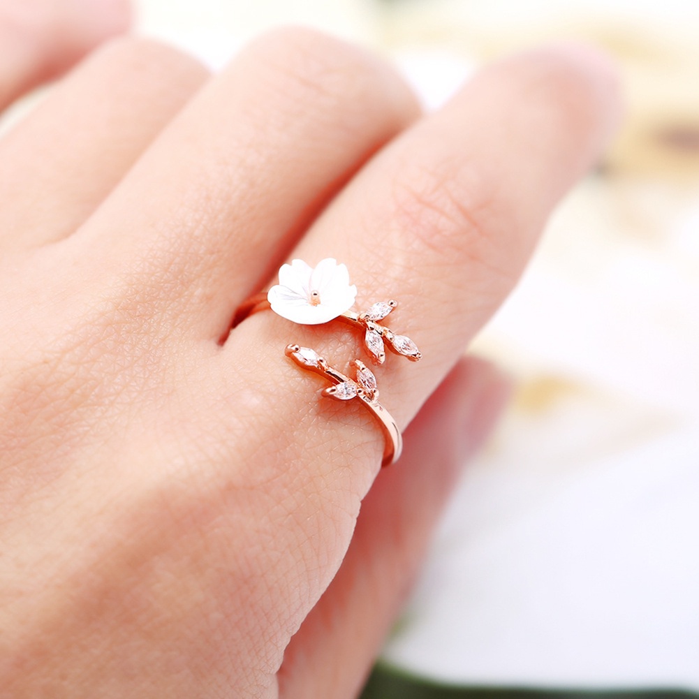 Hu Hu Hu Hu Hu Alat Bantu Pasang Kacamata♡ Cincin Wanita Model Terbuka Adjustable Desain Bunga Hias Zircon Untuk Pestahadiah