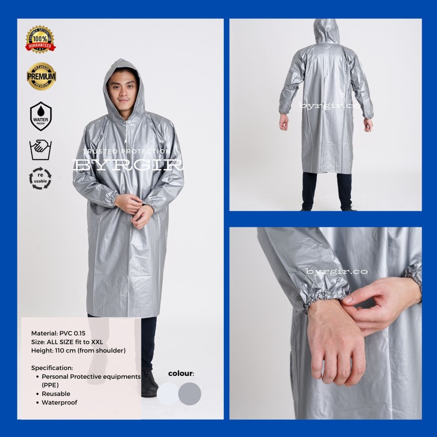 Baju Jubah APD Surgical Gown Gaun Reusable Barascoat Operasi Kupluk - Silver
