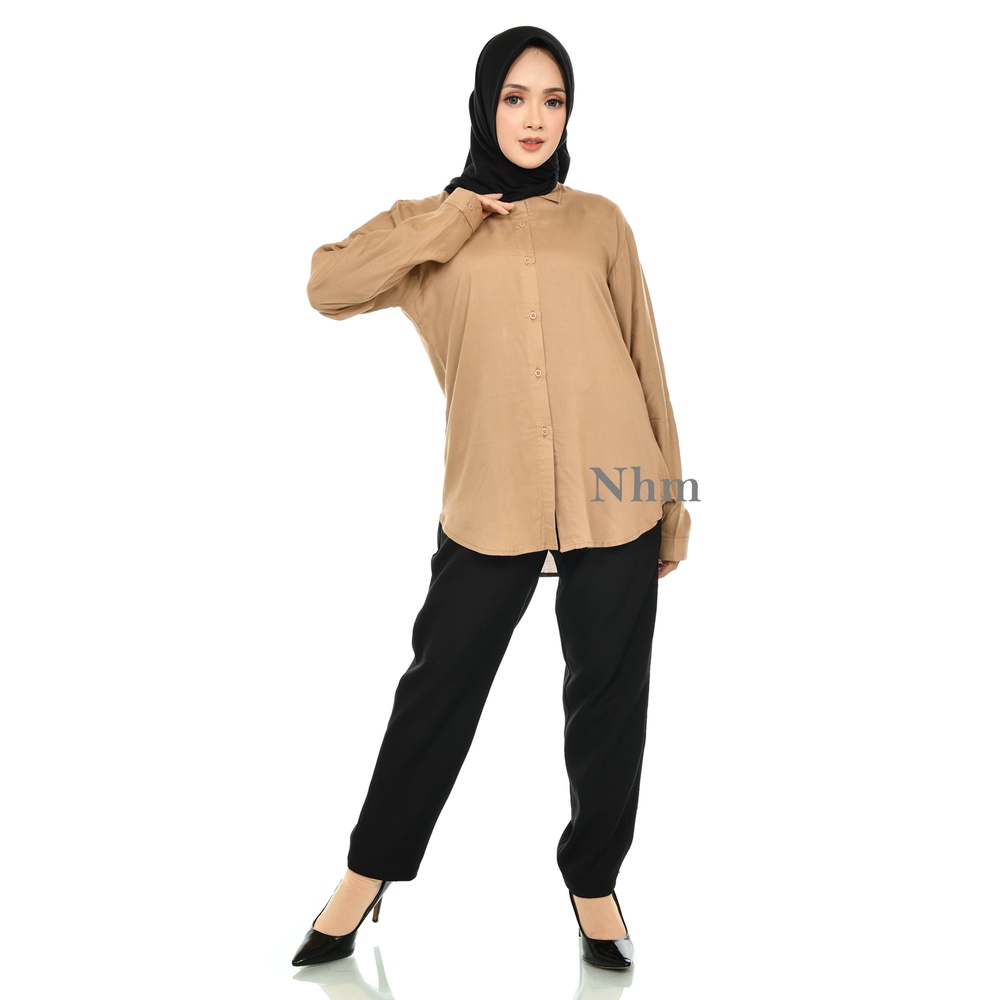 Kemeja Wanita Polos katun Rayon, Kemeja Kerja Casual Basic