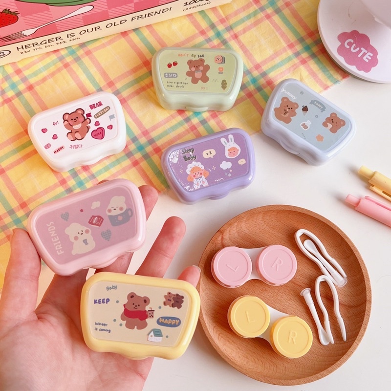 PROMO BECCA / CLAUDIA MINI SOFTLENS CASE / KOTAK TEMPAT SOFTLENS, KAIDA MINI, SOFTLENS CASE, ADA CERMIN DIKOTAK / TEMPAT PENYIMPANAN KOTAK LENSA KARAKTER BERUANG KELINCI / TEMPAT SOFTLENS RABIT BEAR CUTE LUCU UNIK