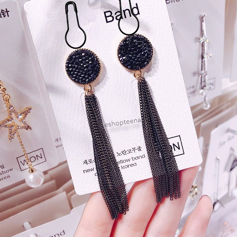 A56 Anting hijab juntai gold diamond full hitam