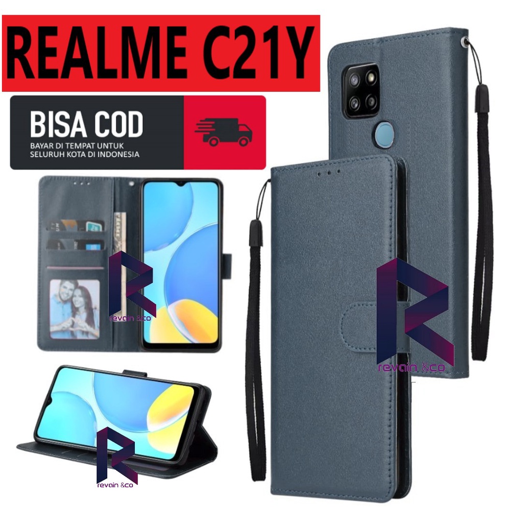 REALME C21Y CASE DOMPET FLIP WALLET LEATHER KULIT PREMIUM SARUNG BUKA TUTUP FLIP CASE REALME C21Y