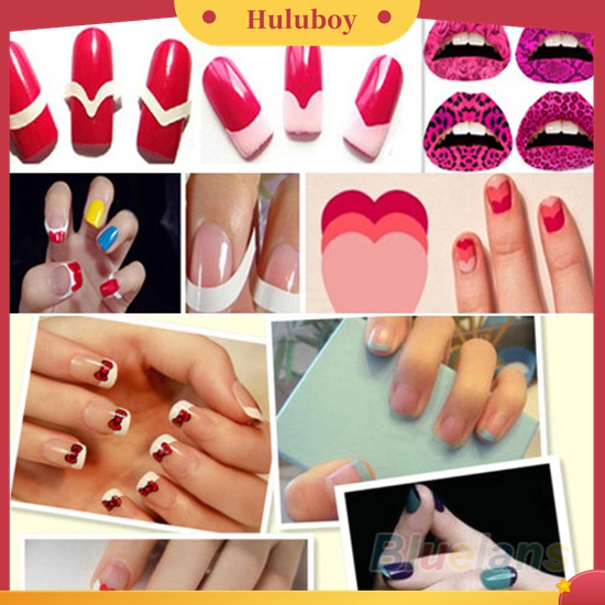 Huluboy Huluboy♡ 48pcs / Lembar Stiker Tape Stensil Panduan Hias Kuku French Manicure DIY 18 Model