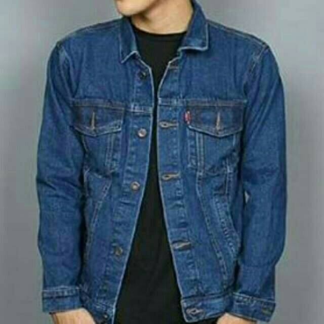 Jaket jeans biowash pria wanita denim levis kerah lengan panjang saku kancing murah grosir keren