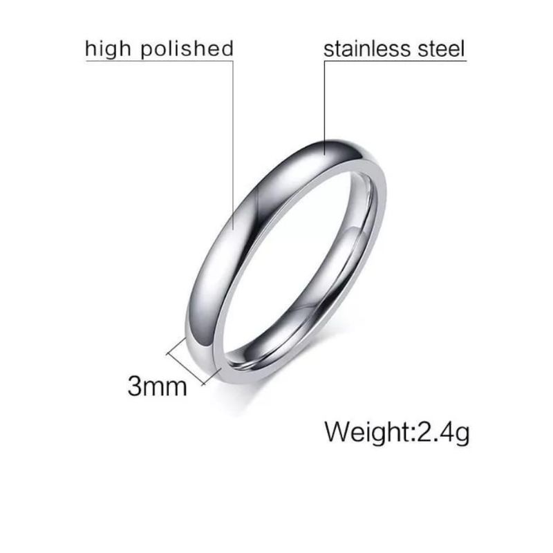 Cincin Titanium anti karat anti luntur polos 3 mm