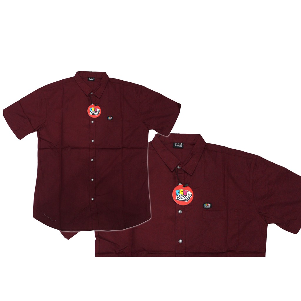 KEMEJA PRIA LENGAN PENDEK DEADSOUL MAROON KJ1