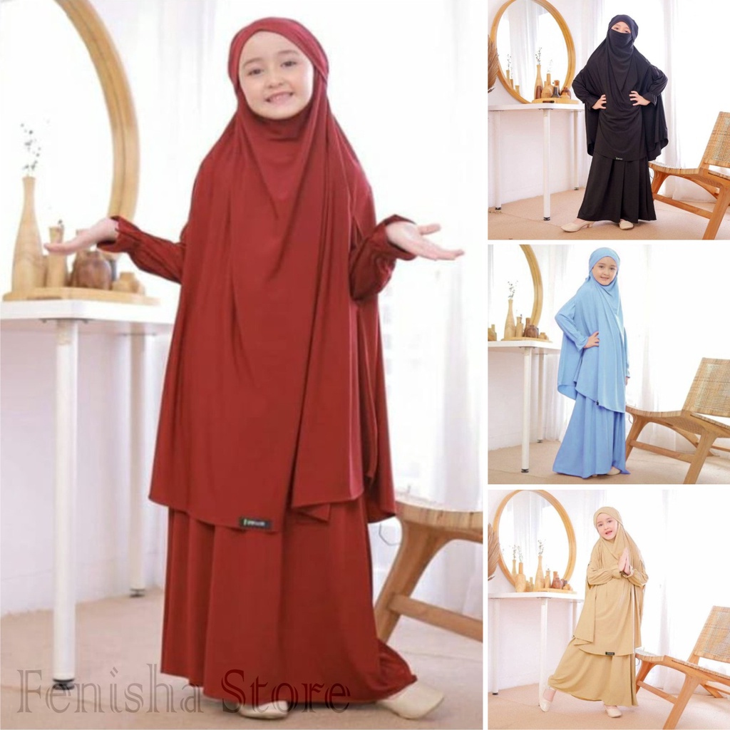 Qatimah kid’s Gamis Anak Muslimah French Khimar Usia 10-12 Tahun Matt. Jersey Premiun Bisa Bayar Ditempat COD