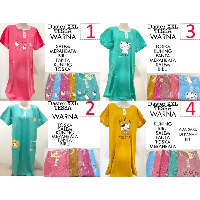 COD Grosir Baju Tidur Piyama Babydoll Wanita Daster Jumbo Tessa Super - Min x3 Random