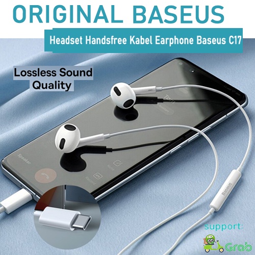 BASEUS HEADPHONE IN-EAR HEADSET KABEL TYPE C EARPHONES C17 WITH MICROPHONE HANDSFREE EXTRA BASS SUAR