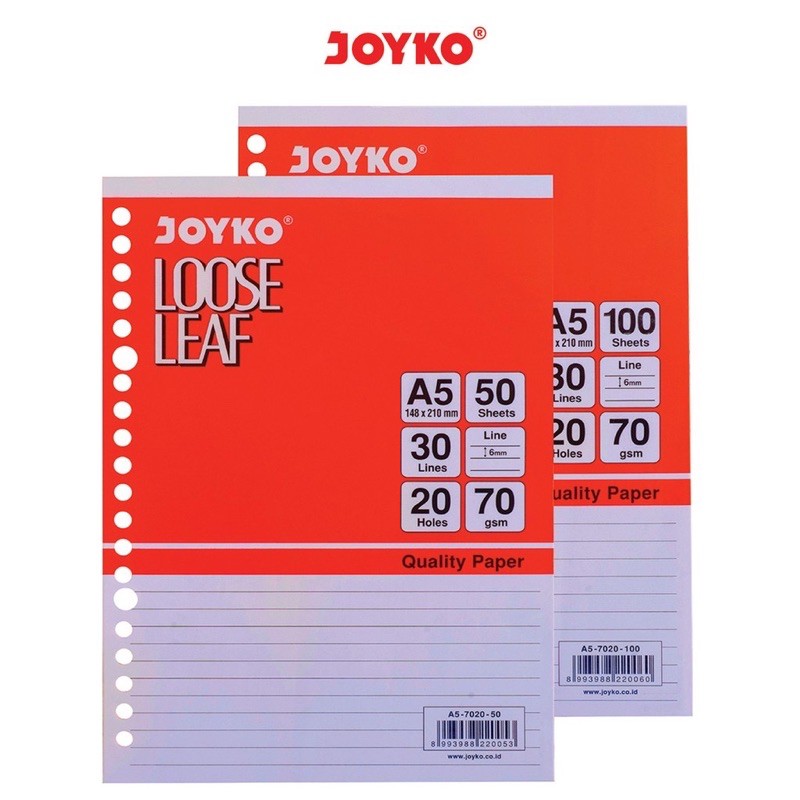 

Joyko Loose Leaf Ruled/Garis A5 (50/100 Sheets)
