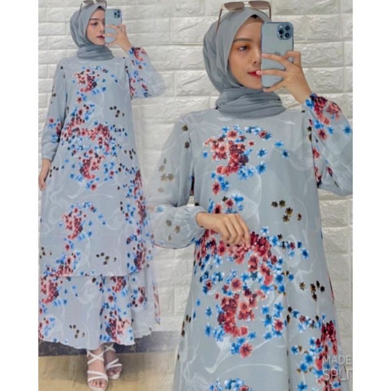 Baju Gamis Malaysia Motif Ceruty Babydoll Premium