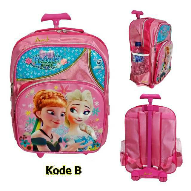 Tas Troli anak perempuan SD Frozen pink trolly roda dorong Kado Anak
