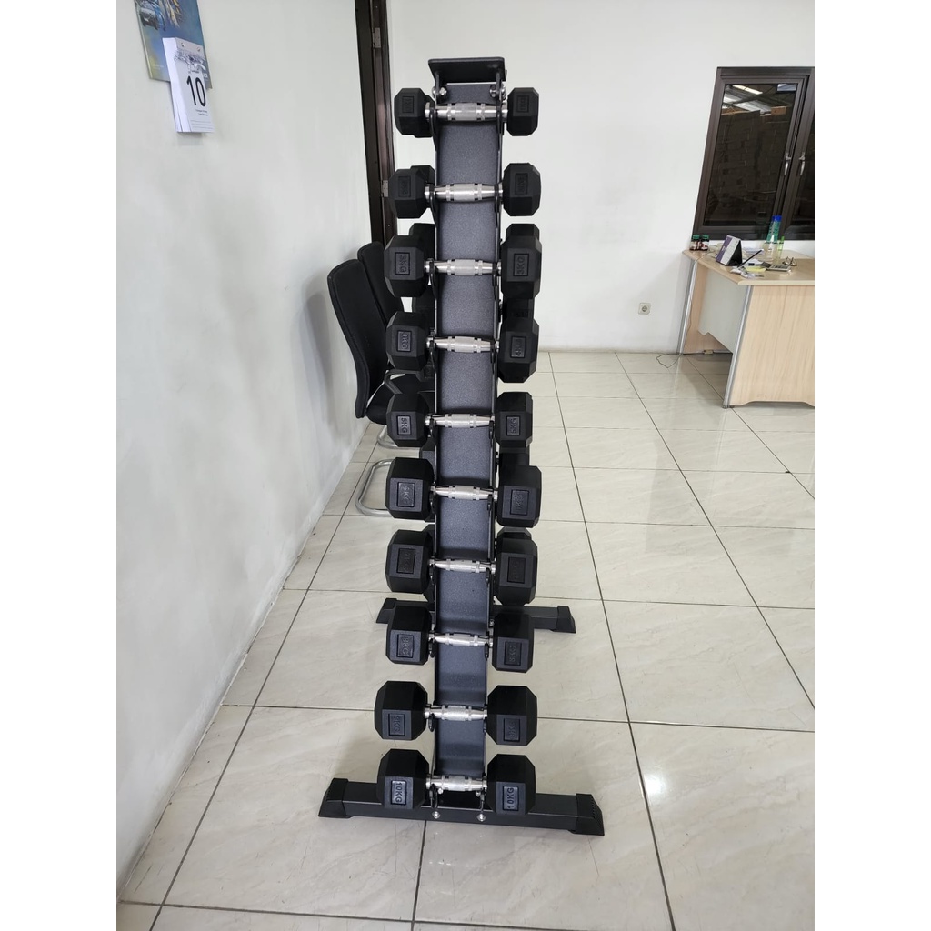 TOTAL HEALTH GYM - New Alat Olahraga Fitness Sport Gym Stand Dumbbell Dumbel Barbel Set Hexagonal + Rack Lifesports Kualitas Premium Import Original