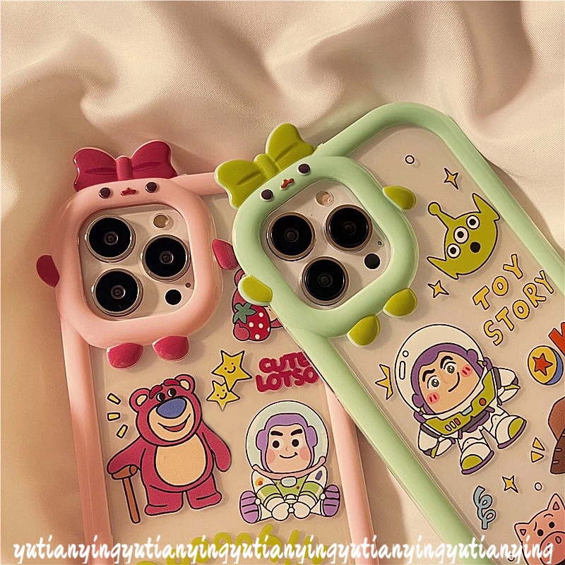 Casing Pasangan Lensa 3D Bow-knot Little Monster Oppo A17 A57 2022 A15 A76 A96 A3s A7 A5s A12 A53 A17K Reno 4F 5F 5 7 A74 A95 A16K A52 A55 A54 A16 A31 A5 A9 A16s A15S Toy Story Sarung Cover Sarung