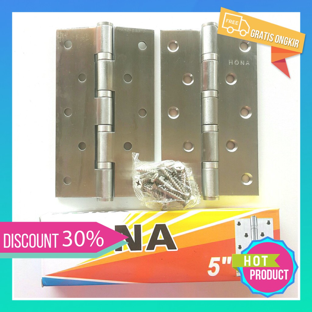 Diskon Engsel Pintu Rumah Jendela 5 Inch Hona Tebal Chrome