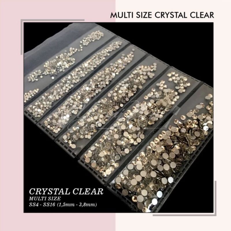 Multi size crystal AB clear rhinestones nail art campur ukuran pack