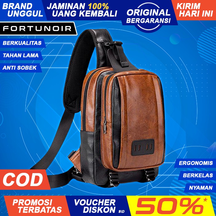 Jual TAS KULIT ASLI PRIA TAS SELEMPANG WAISTBAG SLING BAG KULIT KANVAS