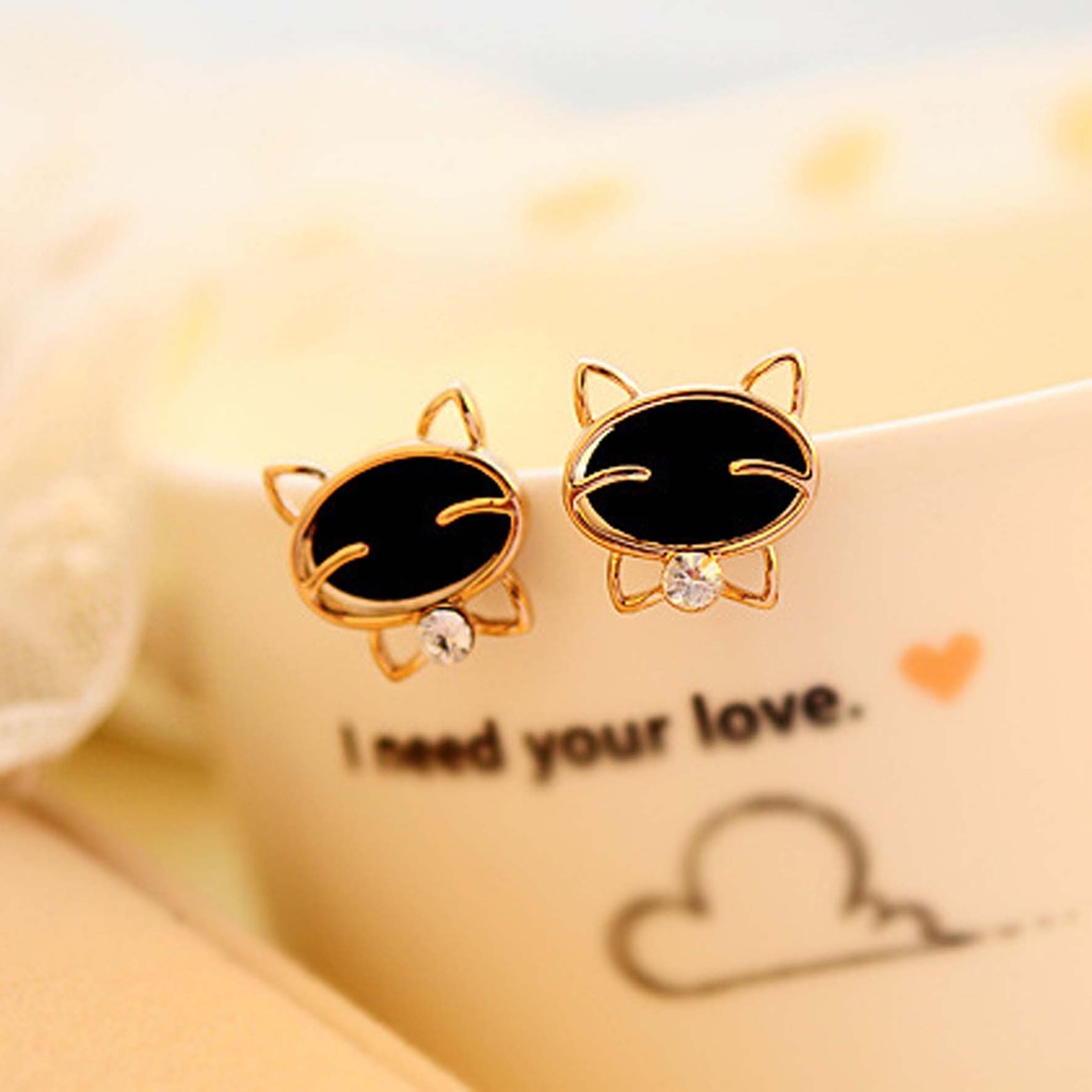 OILA anting emas kucing diamond  earrings cat diamond gold  JAN002 (1H4)