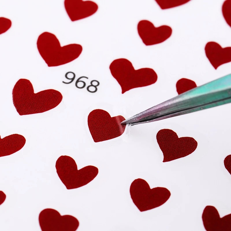 Stiker Kuku 3D Bentuk Hati Warna-Warni Untuk Dekorasi Nail Art