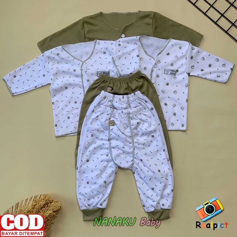 Isi 6 PCS Baju Celana Bayi / 3 Setel Baju Lengan Panjang Celana Pempers Panjang Bayi Usia 0-3 Bulan Seri Army - Anababy