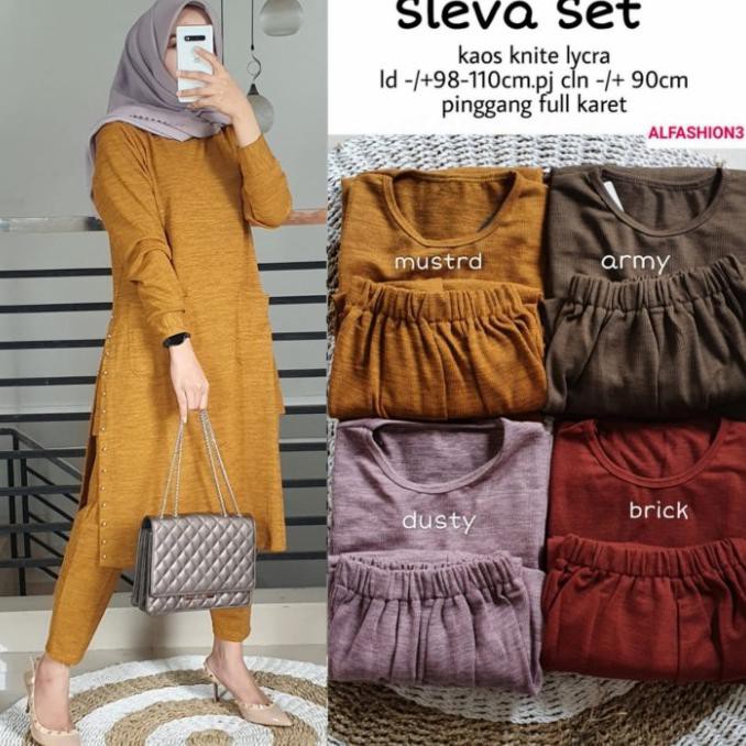 BARU! setelan celana plus blouse sleva set adem jatuh melar good quality - mustard