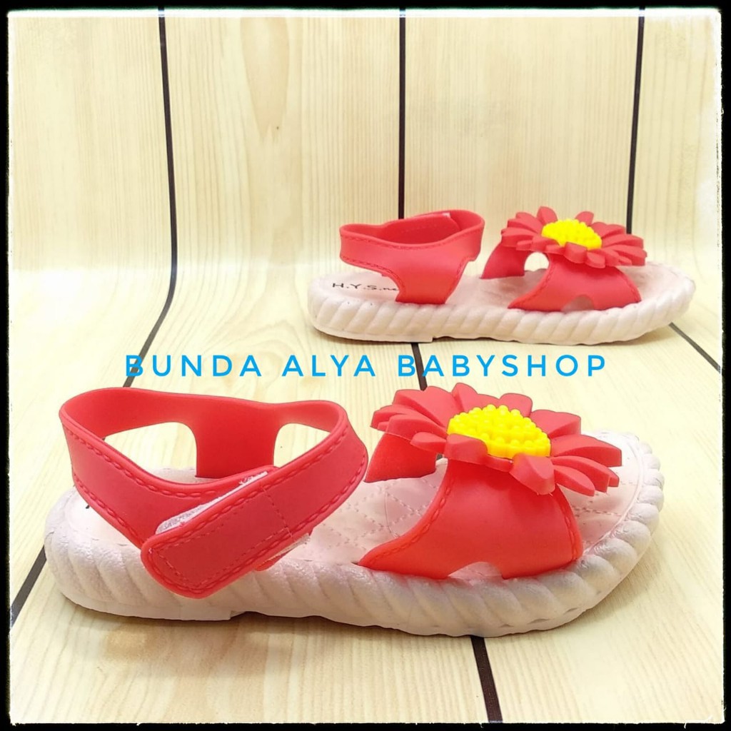 Sendal Anak Perempuan IMPORT Usia 2 3 4 Tahun Bunga MERAH Elastis - Sepatu Sandal Anak Cewek Lentur Bunga Kuning Anti Licin Alas Karet