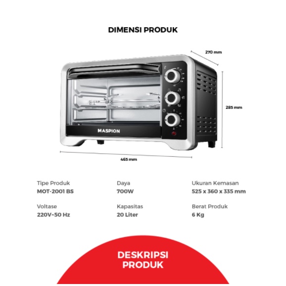 MASPION OVEN TOASTER MOT-2001 BS (20 L)