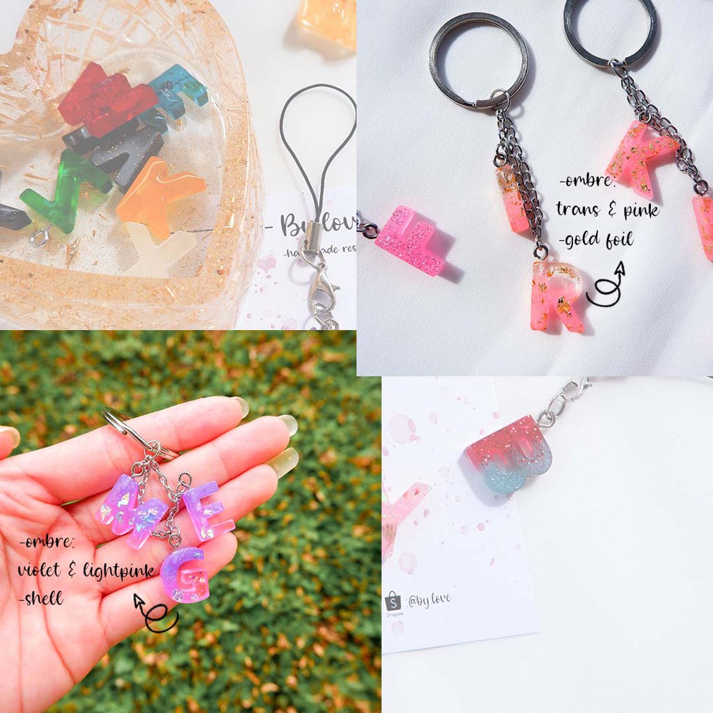 (OMBRE)GANTUNGAN KUNCI CUSTOM INITIALS KEYCHAIN RESIN ALPHABET KECIL