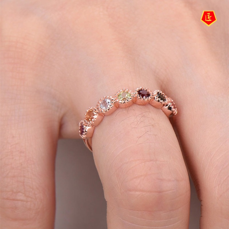 [Ready Stock]Inlaid Colored Gems Ring for Women