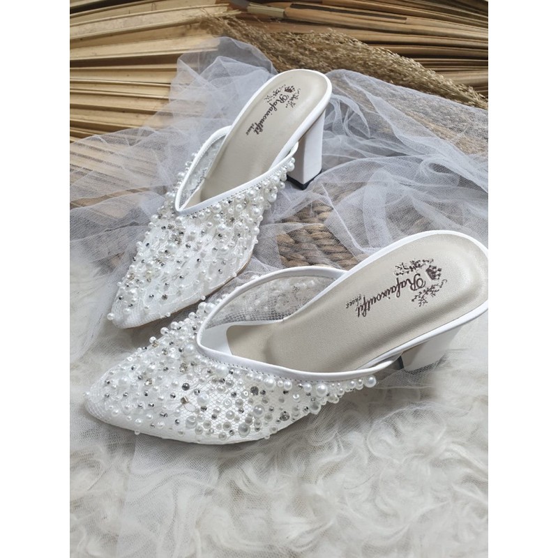 sepatu maxmaya putih sepatu wedding cantik tinggi 7cm hak tahu