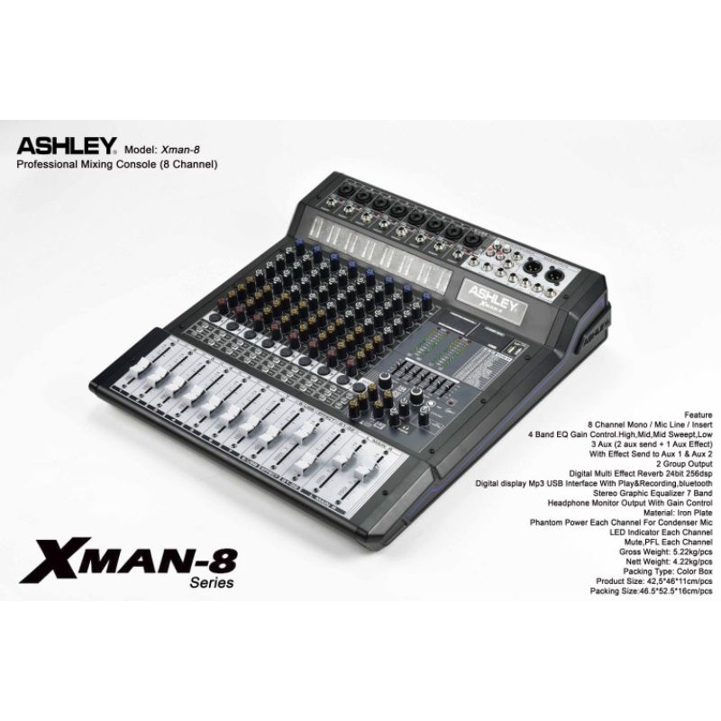 MIXER AUDIO ASHLEY XMAN-8 XMAN 8 ( 8 CH ) ORIGINAL
