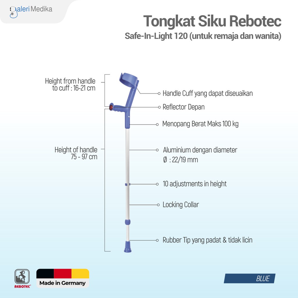 Tongkat Siku / Tongkat Elbow Rebotec Safe-In-Light 120 - Tongkat Bantu Jalan