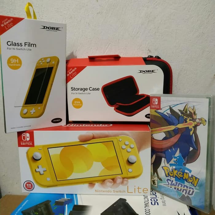 Nintendo Switch Lite Yellow+Pokemon Sword+Storage Case+Ati Gores